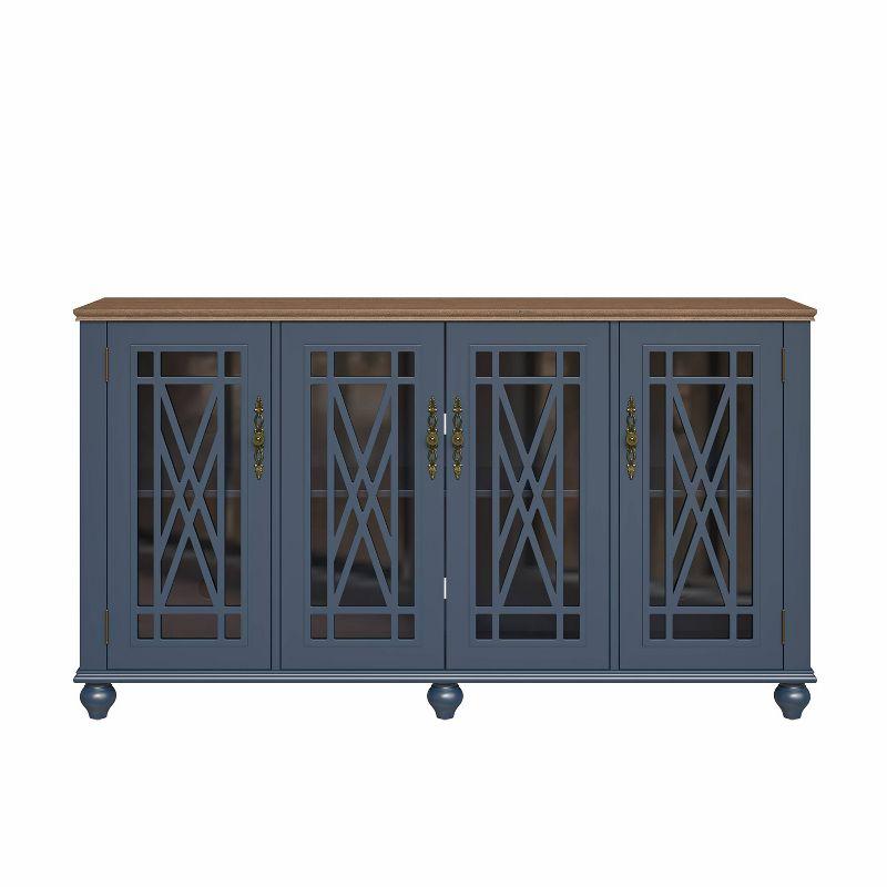 63" Navy Vintage Wood Buffet Sideboard with Glass Doors