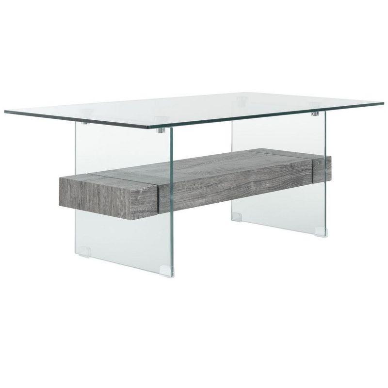 Kayley Coffee Table - Glass/Black Oak Wood Shelf - Safavieh