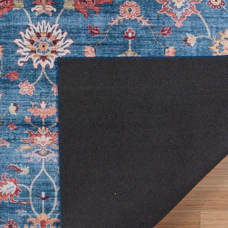 Gertmenian Crystal Print Cullen Navy Blue Multi Transitional Floral Border Washable Flat Pile Indoor Area Rug