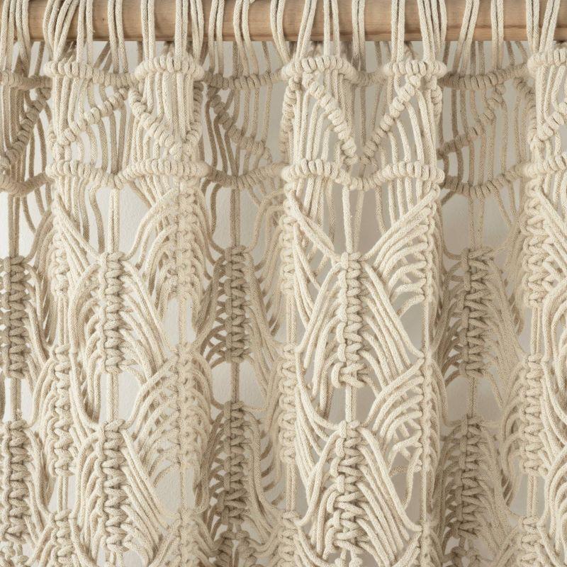 1pc 40"x84" Light Filtering Boho Macrame Tassel Curtain Panel Tan - Lush Décor