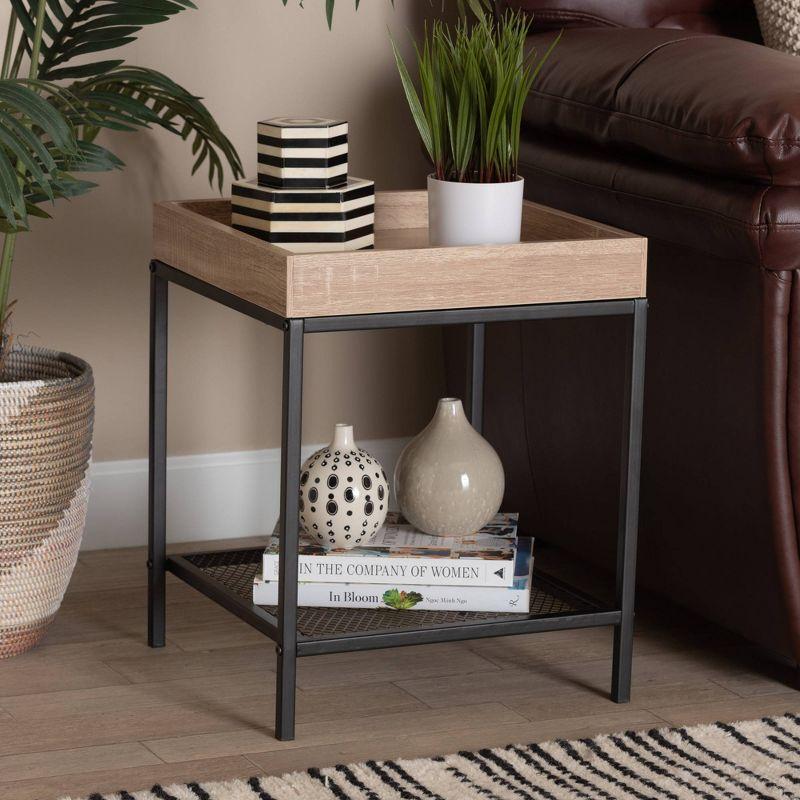 Overton Oak and Black Wood Metal Square End Table