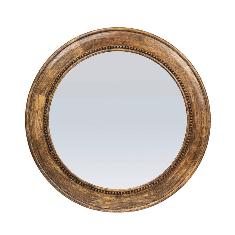 Storied Home Round Carved Wood Framed Wall Mirror with Hobnail Detail: No Assembly, Mango Wood