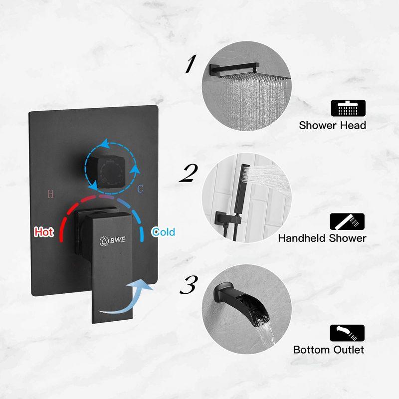 Matte Black Stainless Steel Square Rain Shower Faucet Set