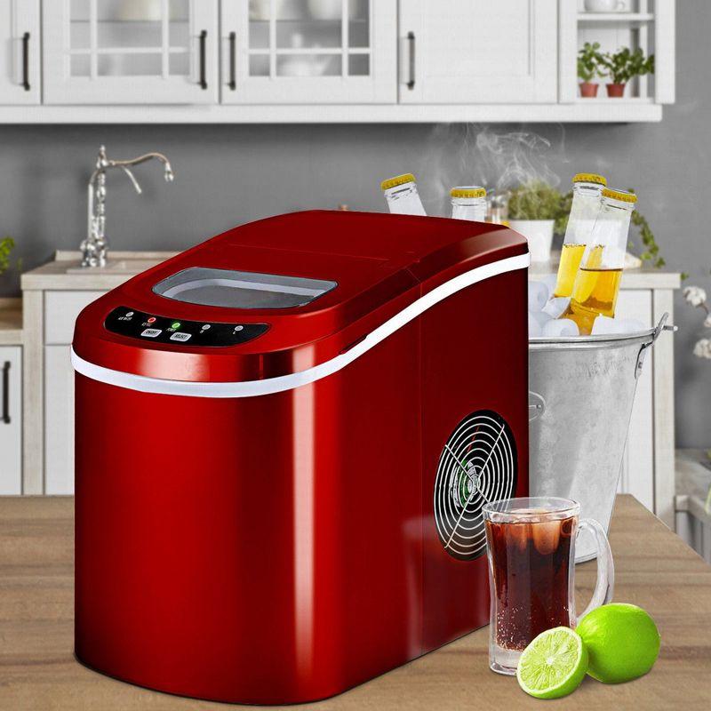 Red Portable Countertop Ice Maker with Touch Controls