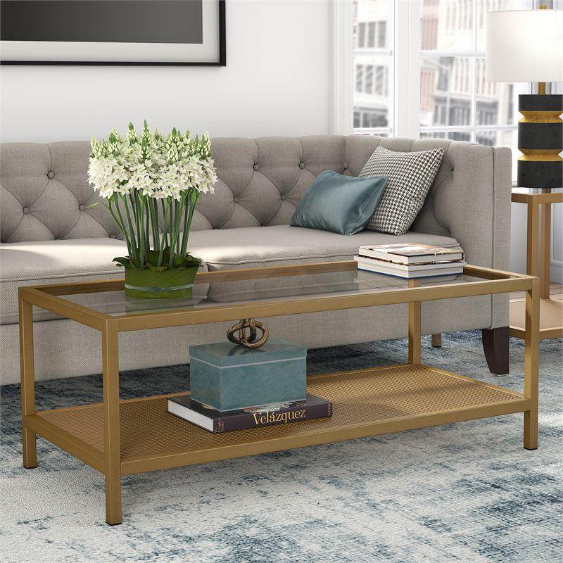 Rigan Brass and Glass Rectangular Coffee Table