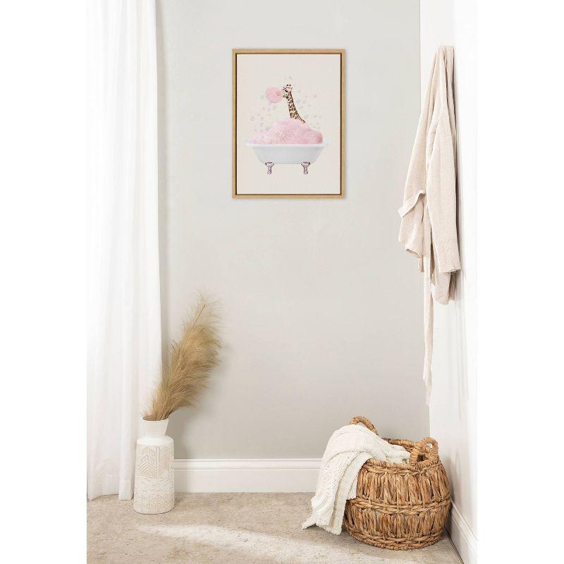 Kate & Laurel All Things Decor 18"x24" Sylvie Giraffe Bath Framed Canvas: Modern Home Nursery Decor, Wall-Mounted Art