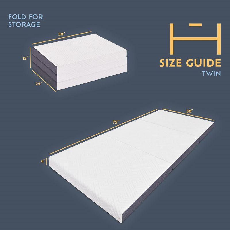 Heyward 4" Trifold Mattress, Tri Fold Memory Foam Foldable Mattress