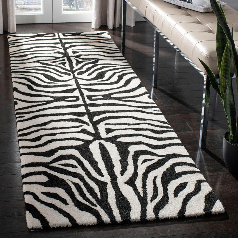 Black and White Wool Tufted Zebra Runner Rug