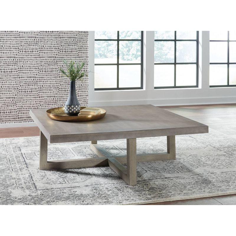 Lockthorne Contemporary Gray Marble & Wood 52'' Square Lift-top Coffee Table