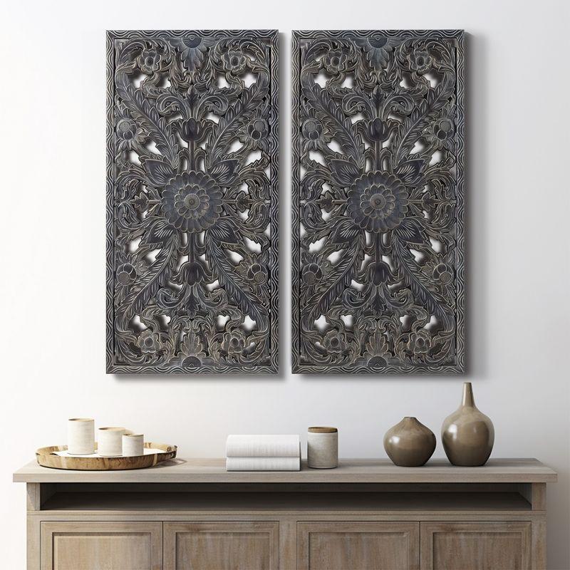 2pc Botanical Carved Wall Decor Panel Set Bronze - Madison Park: MDF Antique Finish, Vertical Orientation