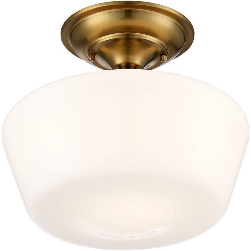 Regency Hill Rustic Farmhouse Ceiling Light Semi Flush Mount Fixture 12" Wide Soft Gold Opal White Glass for Bedroom Kitchen Living Room Hallway House