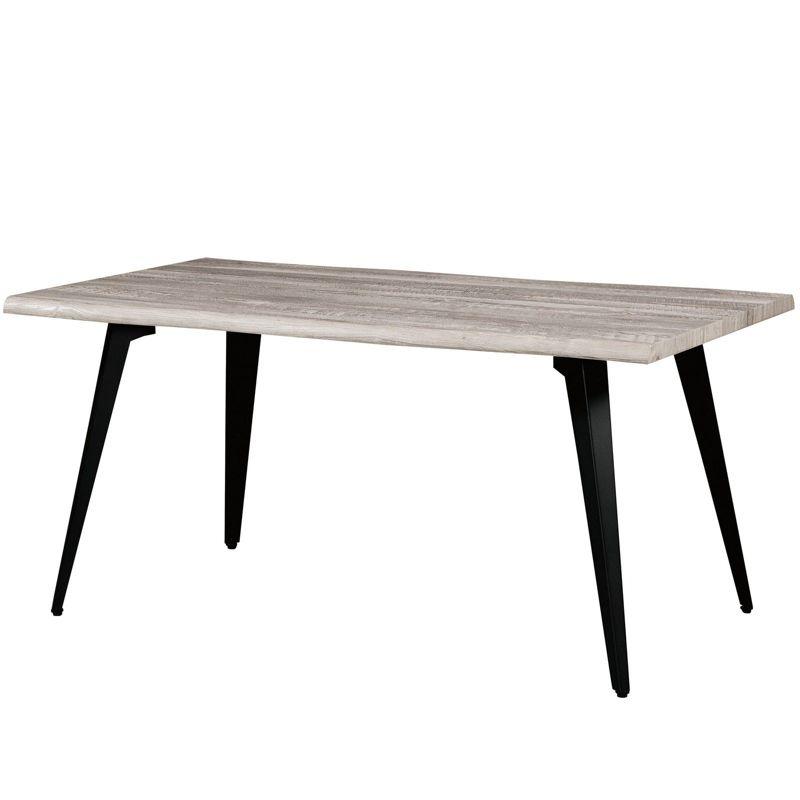 LeisureMod Ravenna Single Modern 63" Rectangular Dining Table with Wavy Edge Wood Top and Metal Legs