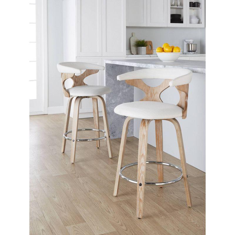 Set of 2 Gardenia Counter Height Barstools White Wash/Cream/Chrome - LumiSource