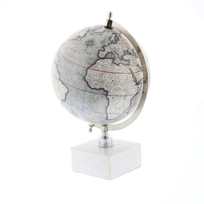 Olivia & May 13" x 9" Contemporary Decorative Globe with Iron and Ceramic Stand White: Metal Tabletop Sculpture, Indoor Display