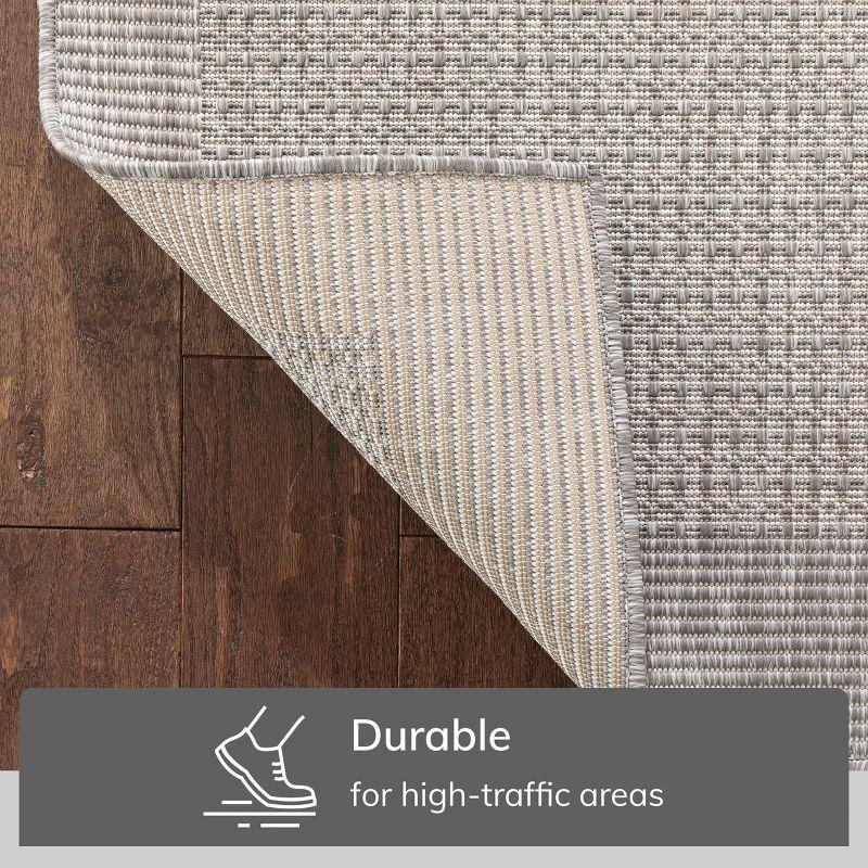 Medusa Clesha Solid Striped Border Indoor Outdoor Gray Ivory Flatweave Rug