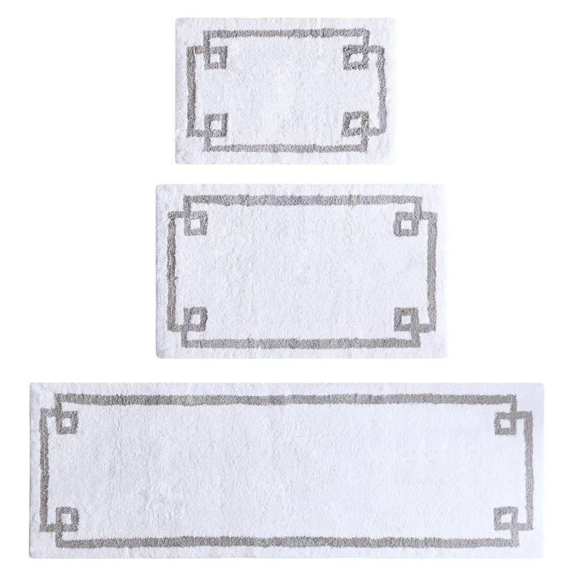 White Cotton Tufted Bath Rug with Gray Border