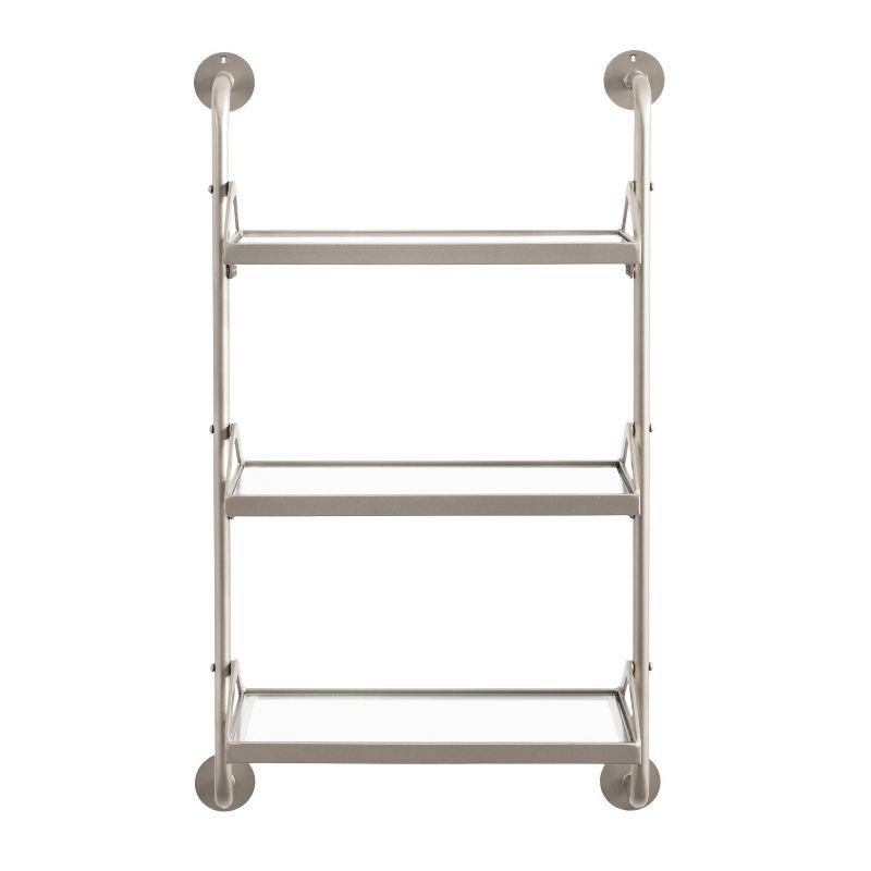 Silver Metal Three-Tier Floating Wall Shelf with Glass