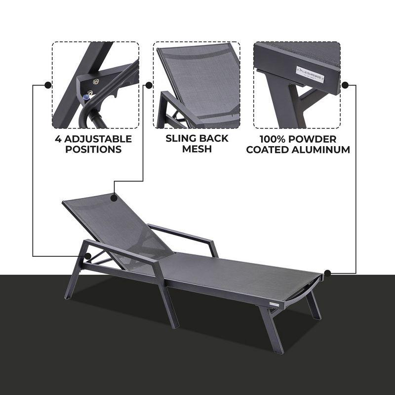 LeisureMod Marlin Patio Sling Chaise Lounge Chair With Arms in Black Aluminum