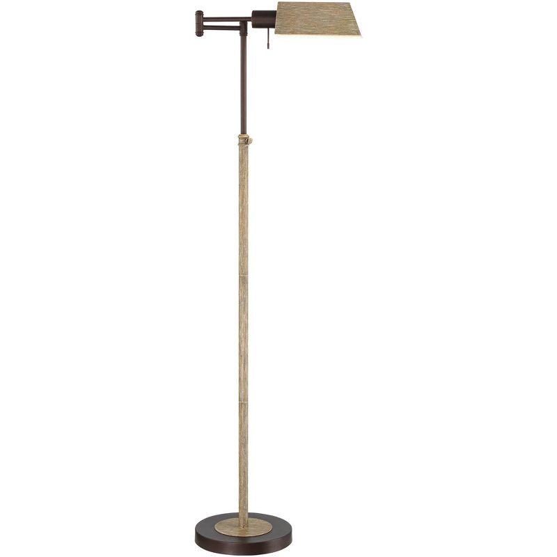 Regency Hill Rustic Farmhouse Swing Arm Pharmacy Floor Lamp 54" Tall Bronze Faux Wood Adjustable Height Living Room Reading Bedroom Office