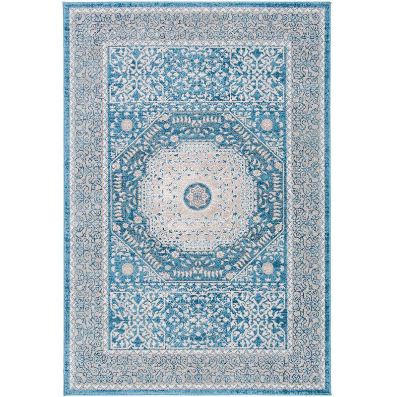 Sofia Blue and Beige Synthetic Rectangular Area Rug