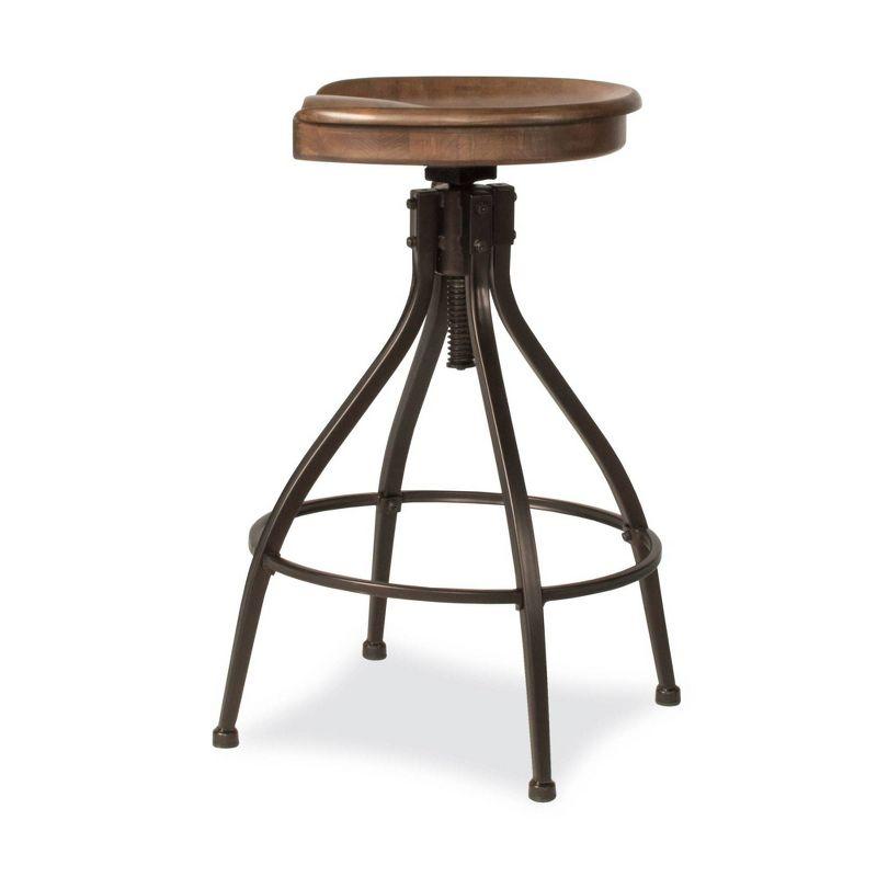 Worland Adjustable Brown Metal and Wood Swivel Bar Stool