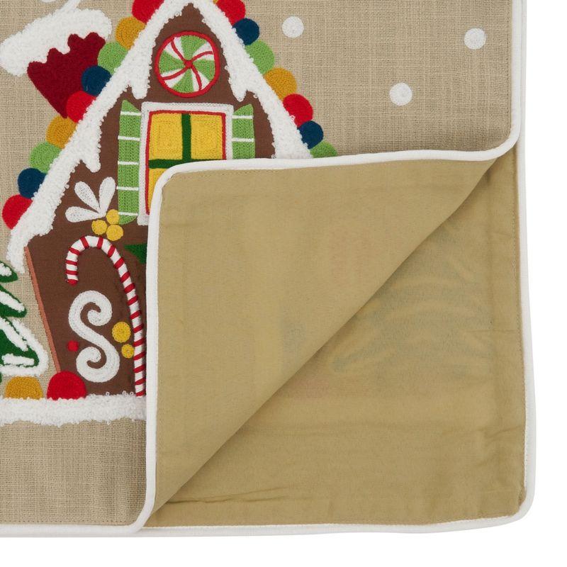 Beige Cotton Gingerbread House Christmas Table Runner