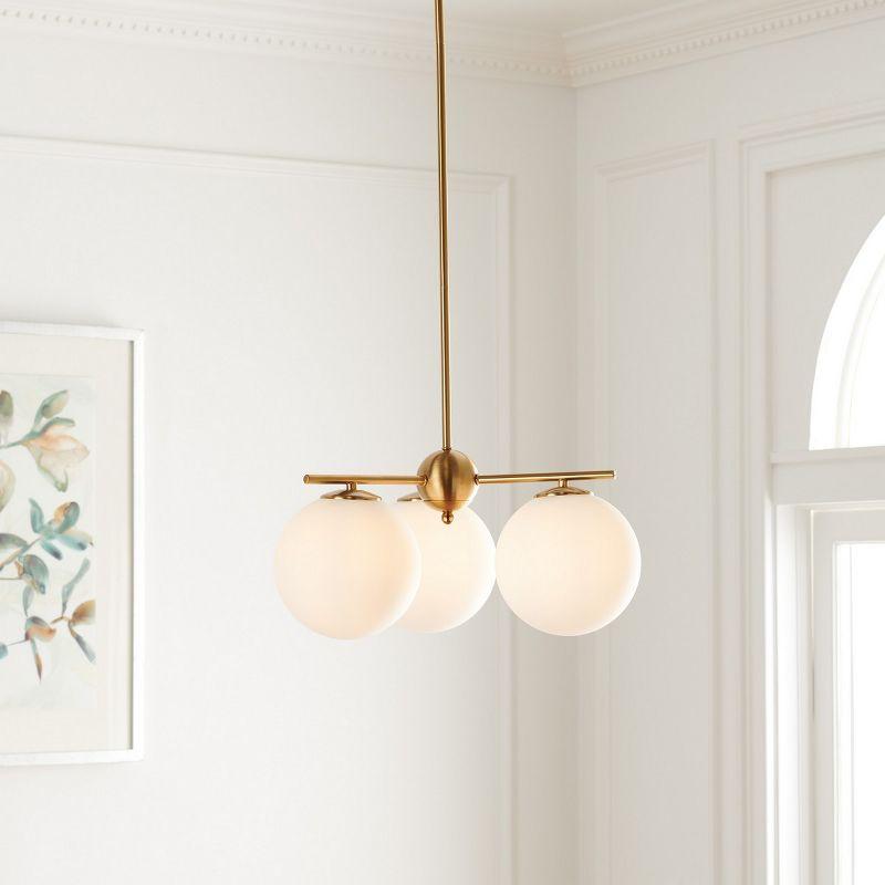 Cantrys Mid-Century Modern Gold and White Glass Orb Chandelier