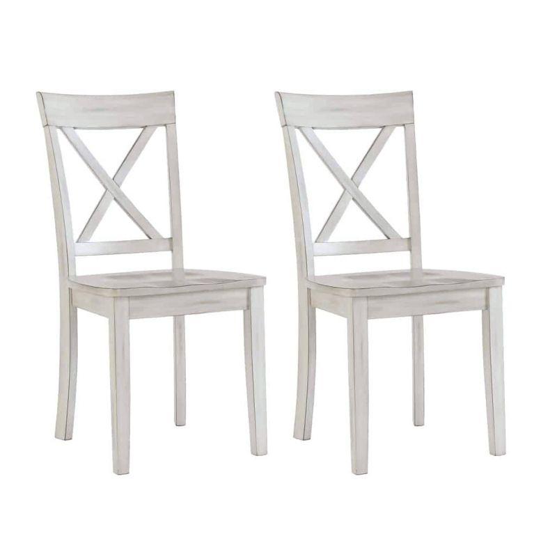 Jamestown Antique White Cross Back Wood Dining Chairs, Set of 2