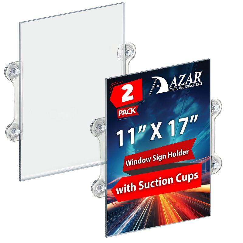 Azar Displays Clear Acrylic Window/Door Sign Holder Frame with Suction Cups 11"W x 17''H, 2-Pack