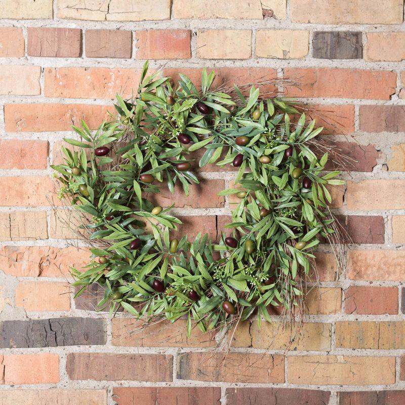 Artificial Olive Leaf Wreath (24") - Vickerman: Indoor Faux Floral Decor, Polyester, Spring Theme