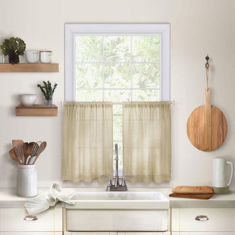 Cameron Off-White Linen Rod Pocket Kitchen Tier Curtains, 30" W x 24" L, Set of 2