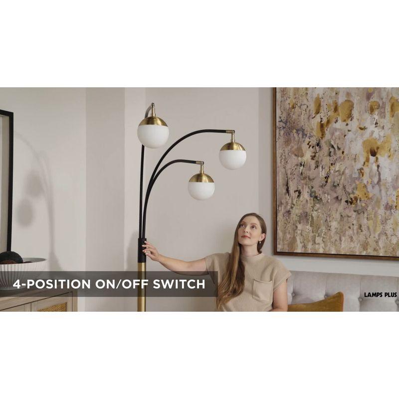 Possini Euro Design Rayne Modern Arc Floor Lamp 72" Tall Gold Black 3 Light LED Adjustable Arm Frosted Glass Globe Shade for Living Room Reading Home