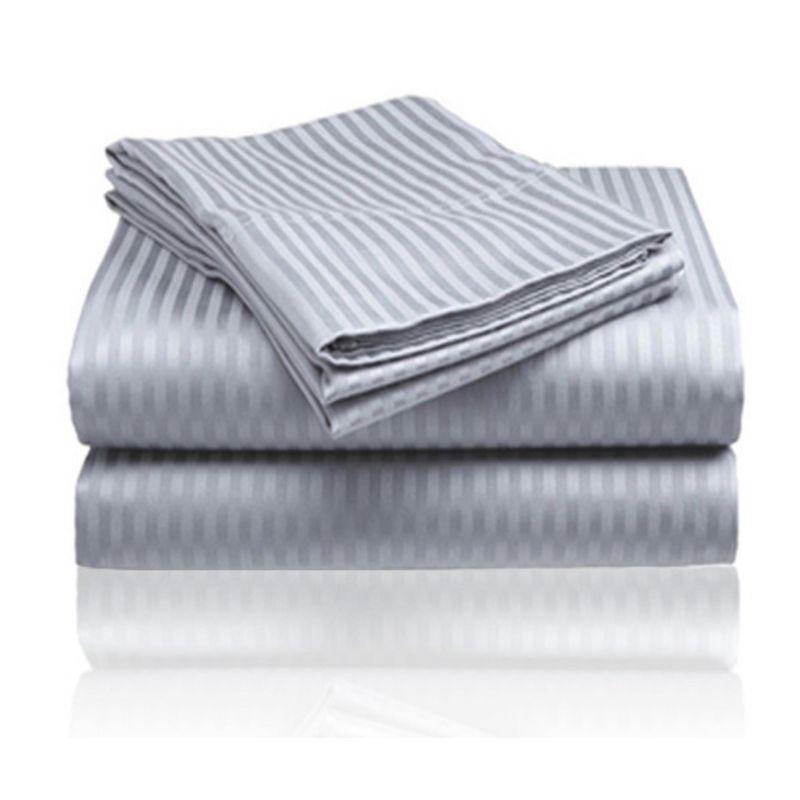 Embossed 1800 Series Wrinkle Resistant Ultra Soft Stripe Premium All Season Bed Sheet Set Gray