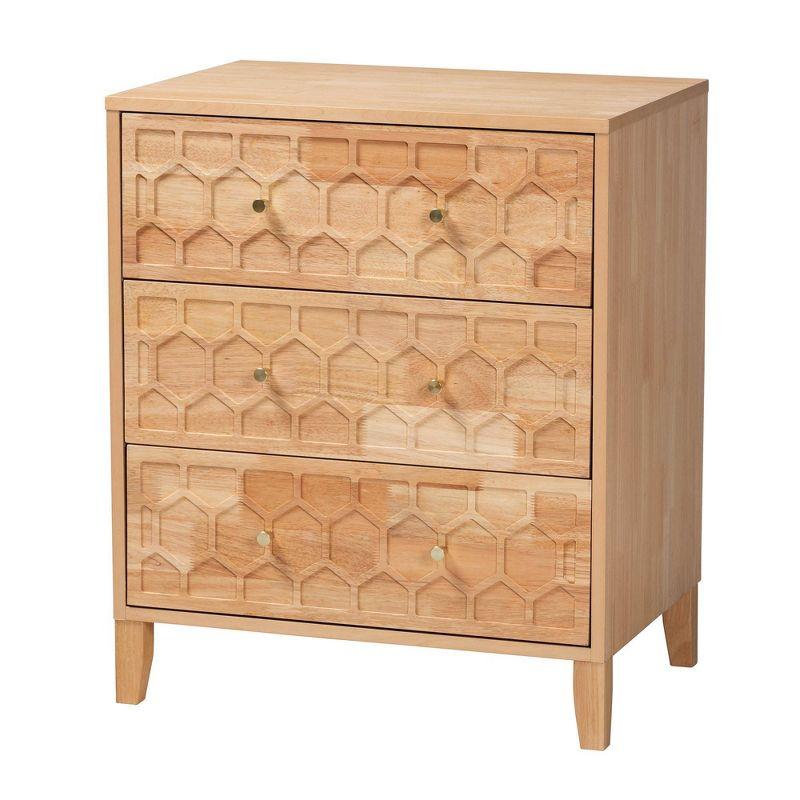 Baxton Studio Hosea Carved Honeycomb 3 Drawer Chest Natural