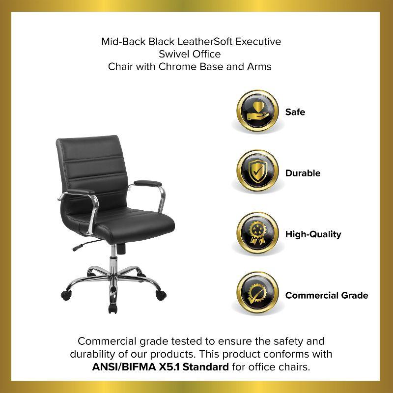 Mid-Back Black LeatherSoft Executive Swivel Office Chair with Chrome Frame