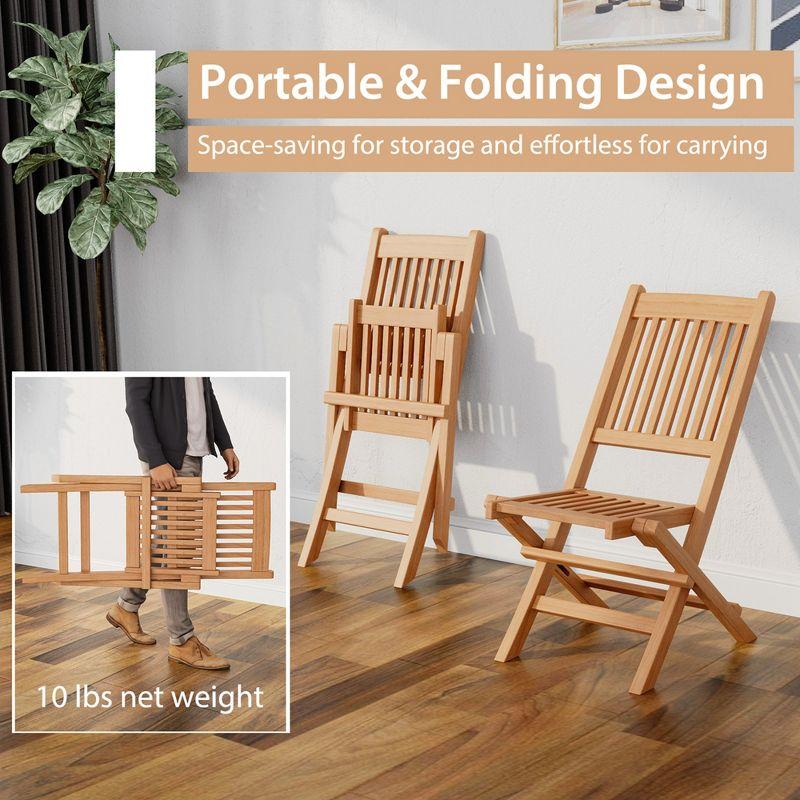 Tangkula Teak Wood Outdoor Chair Folding Portable Patio Chair w/ Slatted Seat & Back