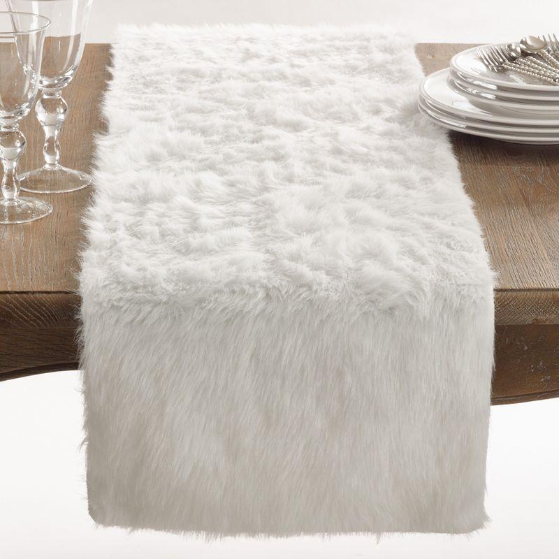 Saro Lifestyle Faux Fur Design Table Runner, 15"x54", White