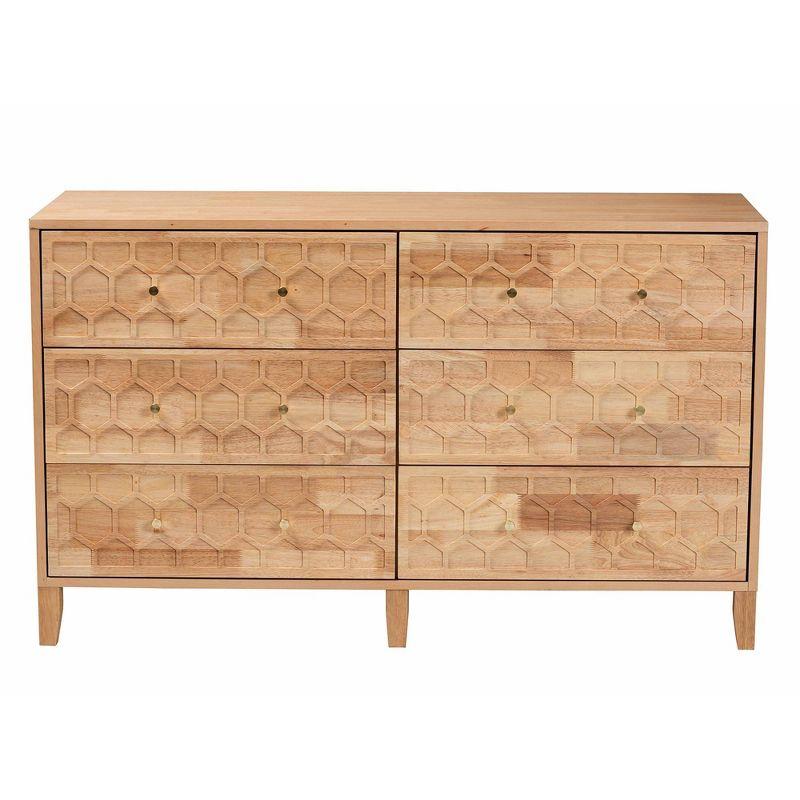 Baxton Studio Hosea Carved Honeycomb 6 Drawer Dresser Natural