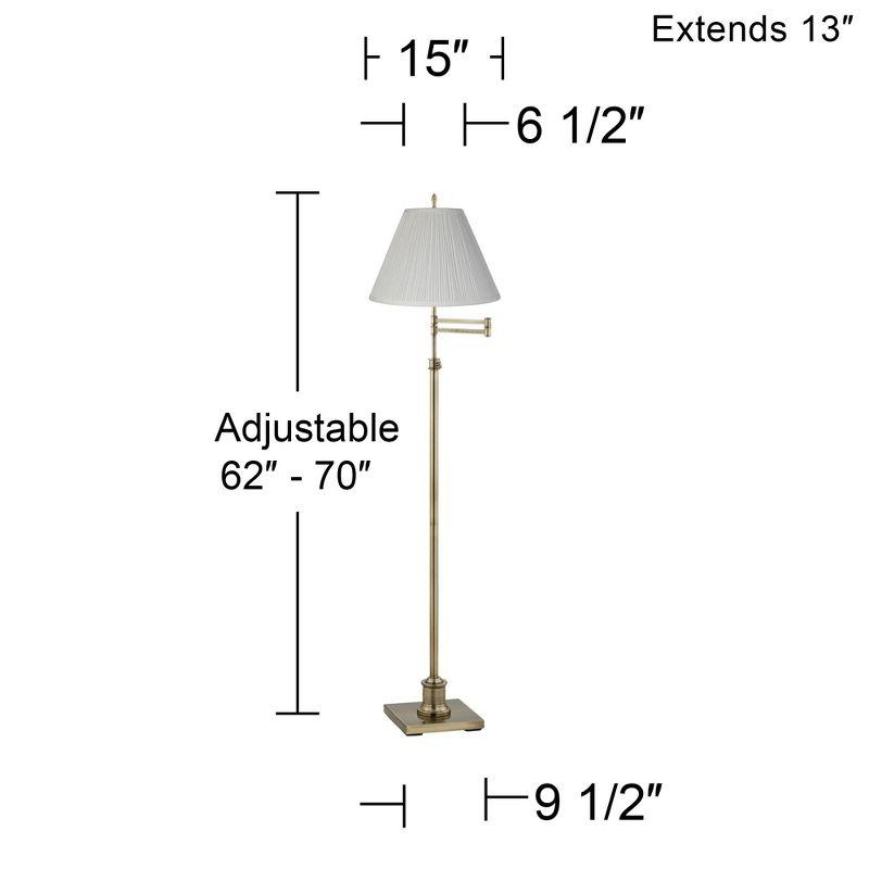 360 Lighting Chic Swing Arm Floor Lamp 70" Tall Antique Brass White Mushroom Pleated Empire Shade for Living Room Reading Bedroom Office