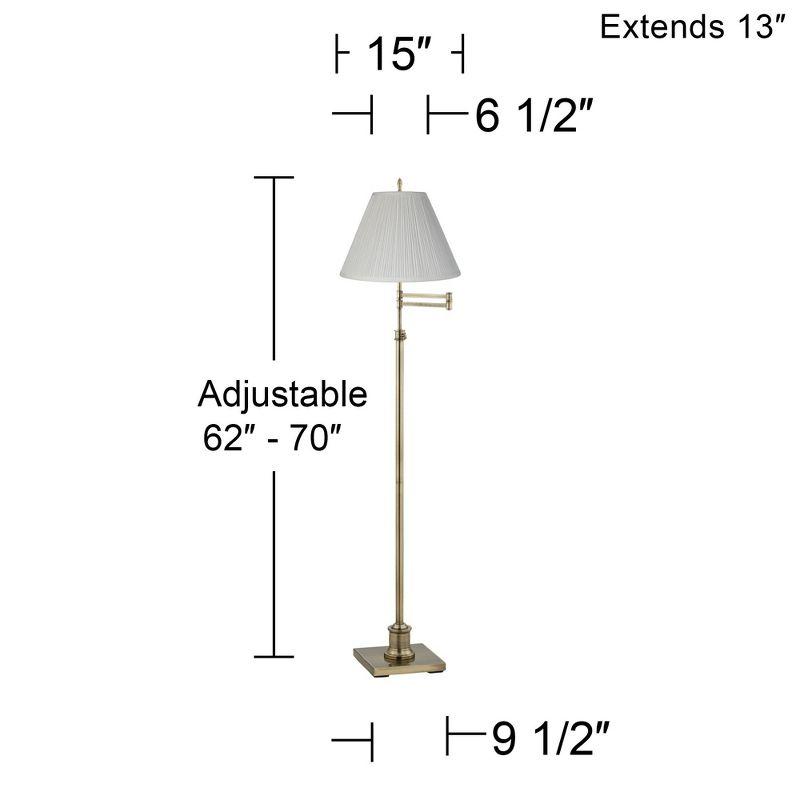 Westbury Brass Swing Arm Floor Lamp with White Pleated Shade