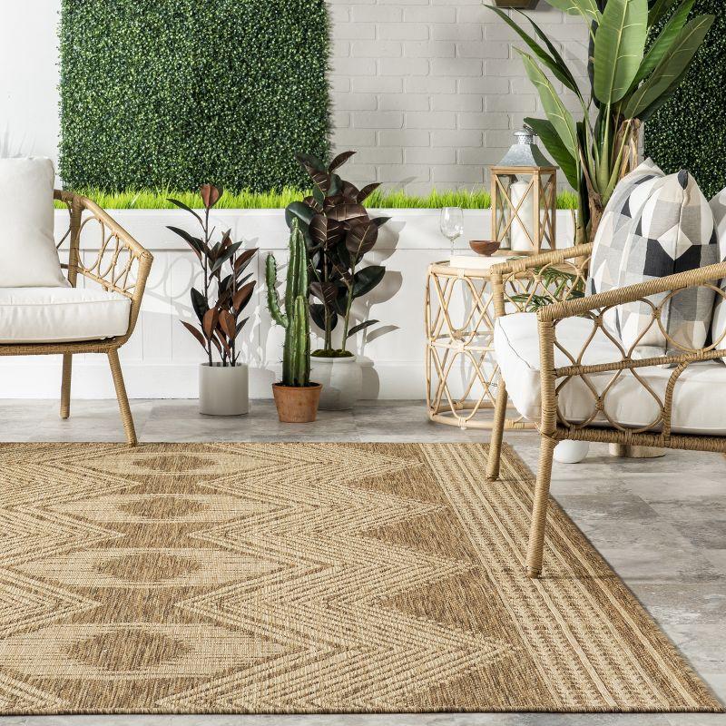 nuLOOM 10' x 12' Outdoor Geometric Area Rug, Stain Resistant, Weather Resistant, High Traffic, Patio, Balcony, Outside, Ranya Light Brown