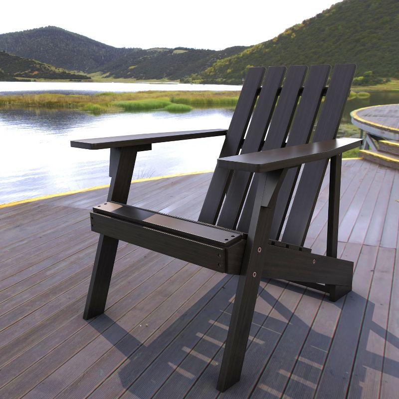 Modern Black Acacia Wood Adirondack Chair with Arms