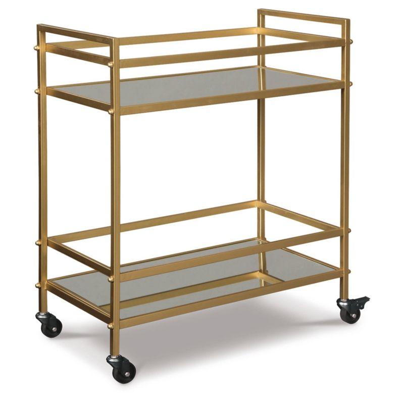 Kailman Gold Metal Bar Cart with Mirrored Shelves