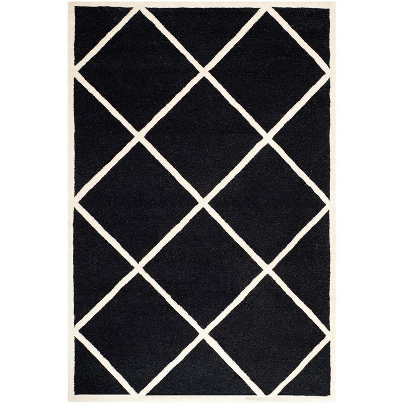 Hand-Tufted Black and Ivory Wool Geometric Area Rug