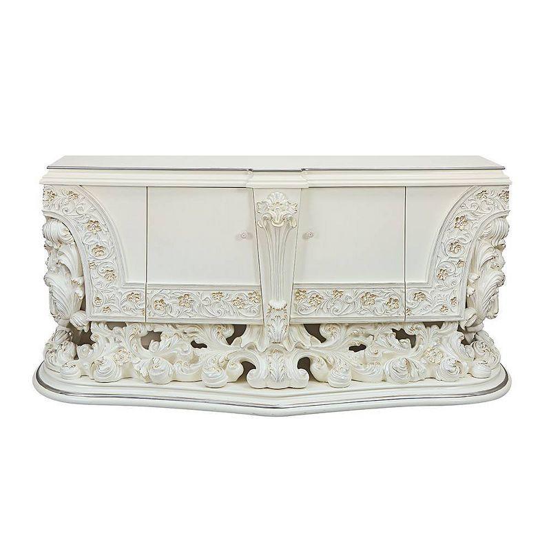 82" Antique White Rococo Style Dining Cabinet with Gold Details