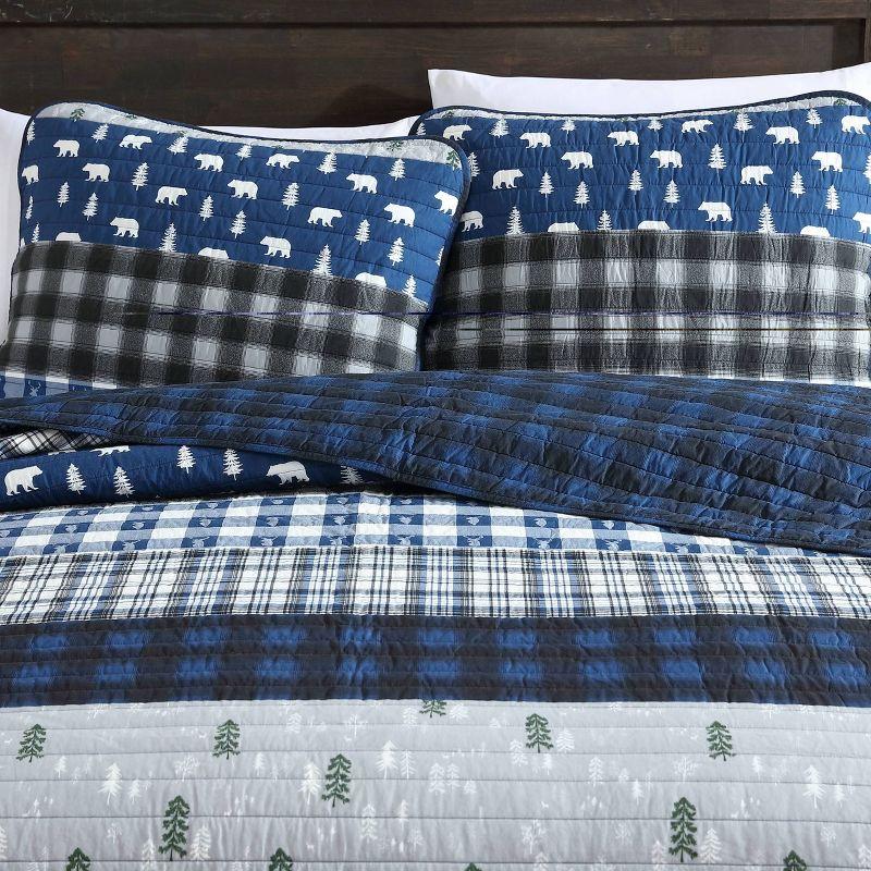 Full Blue Cotton Reversible Quilt Set