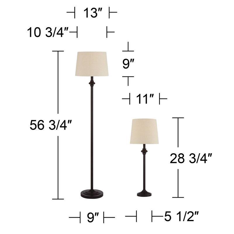 360 Lighting Carter Traditional 3 Piece Floor Table Lamp Set Bronze Metal Oatmeal Drum Shade for Bedroom Living Room Bedside Nightstand Office House