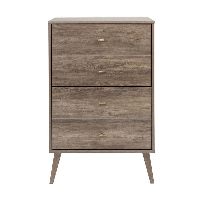 Mid-Century Modern 4 Drawer Chest Drifted Gray - Prepac: Sleek Bedroom Storage, Brass Knobs