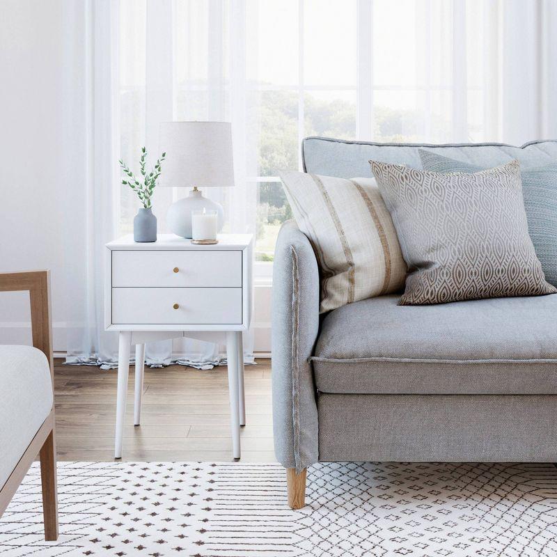 Harper Mid-Century Matte White 2-Drawer Side Table