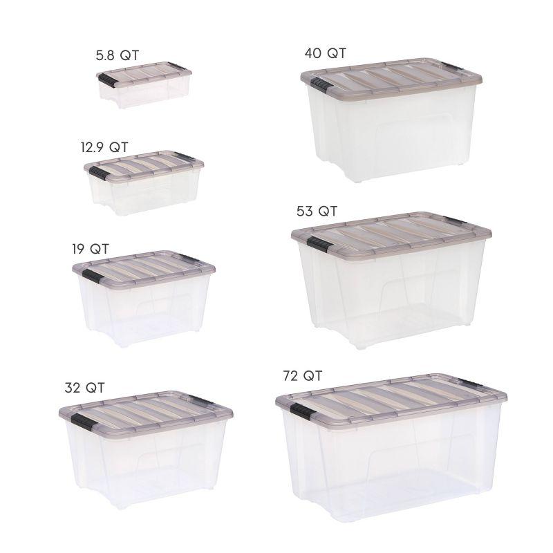 IRIS 32qt Stack and Pull Plastic Storage Bin: Clear & Gray, Stackable, Portable, Latch Closure, Built-In Handles